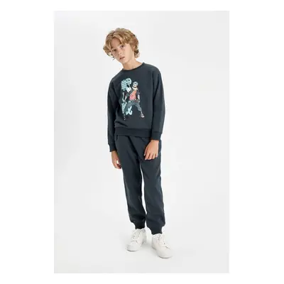 DEFACTO Boy 2-Piece Set Crew Neck Printed Sweatshirt Elastic Waist Tracksuit Bottoms