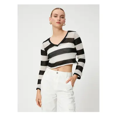 Koton Crop Sweater V-Neck Long Sleeve