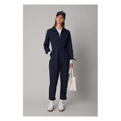 DEFACTO Shirt Collar Gabardine Long Sleeve Belted Jumpsuit