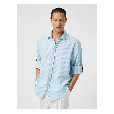 Koton Woven Shirt Classic Collar Buttoned Turnable Sleeve Detail