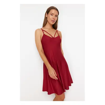 Trendyol Claret Red Chest Piping Detailed Rope Strap Viscose Knitted Nightgown