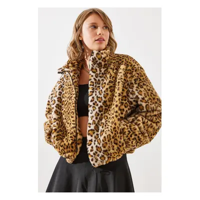 Bianco Lucci Women's Leopard Pattern Faux Für Coat