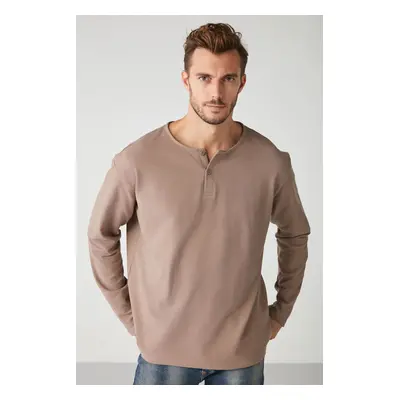 GRIMELANGE Lorenzo Men's Special Rustic Textured 100% Organic Cotton Button Detailed Regular Min