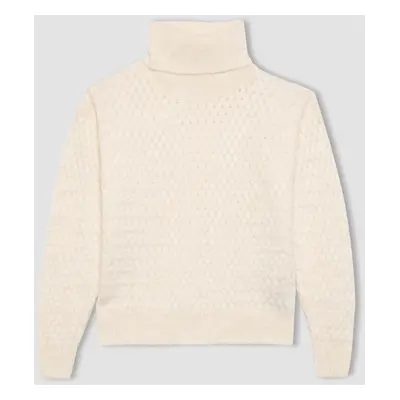 DEFACTO Girl Oversize Wide Pattern Turtleneck Knitwear Sweater