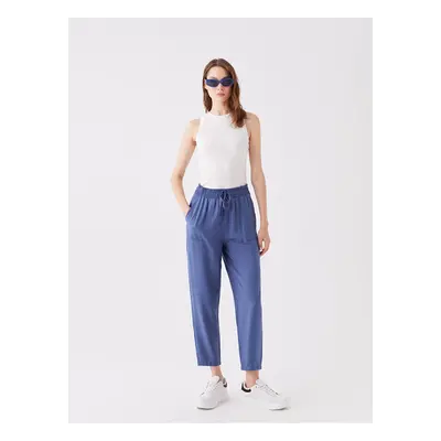 LC Waikiki Women's Linen Look Trousers with an Elastic Waist and Comfortable Fit.