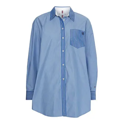 Tommy Hilfiger Shirt - ORG CO STRIPE OVERSIZED SHIRT LS blue