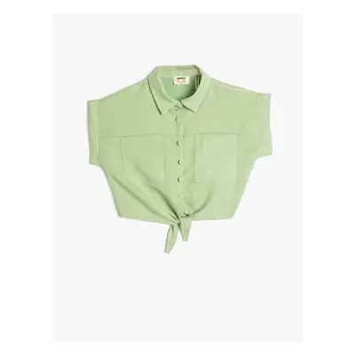 Koton Crop Shirt Front Tie Detail Short Sleeve Modal Fabric With Pockets