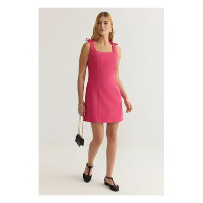 Trendyol Fuchsia Plain Bow Mini Woven Dress