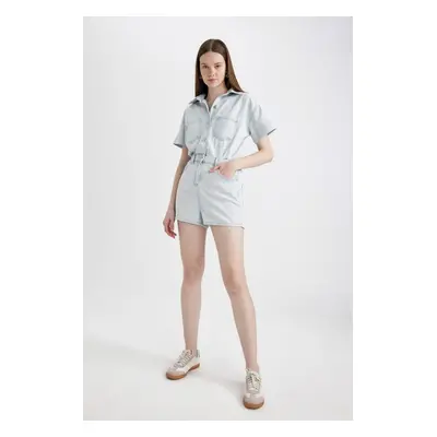 DEFACTO Short Sleeve Mini Jean Jumpsuit