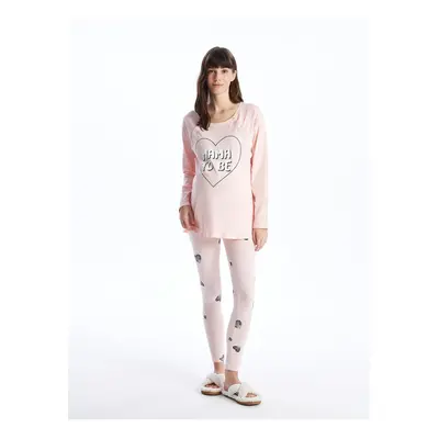 LC Waikiki LCW DREAM Crew Neck Printed Long Sleeve Maternity Pajamas Set