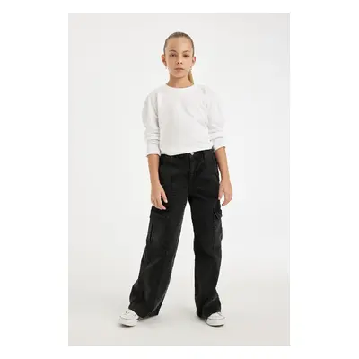 DEFACTO Girl's Wide Leg Cargo Pocket Wide Leg Anthracite Jean Pants