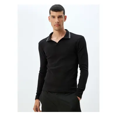 Koton Slim Fit T-Shirt Long Sleeve V Neck Polo Cotton