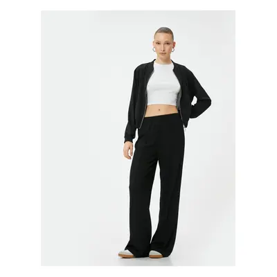 Koton Palazzo Trousers Elastic Waist Ribbed Textured