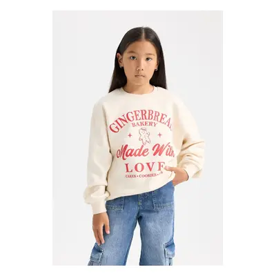 DEFACTO Girl Relax Fit Crew Neck Printed Sweatshirt