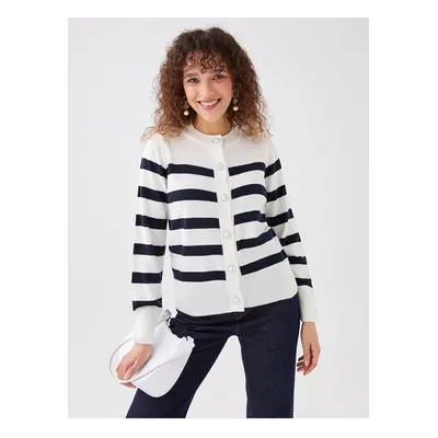 LC Waikiki Crew Neck Striped Long Sleeve Women's Knitwear Cardigan