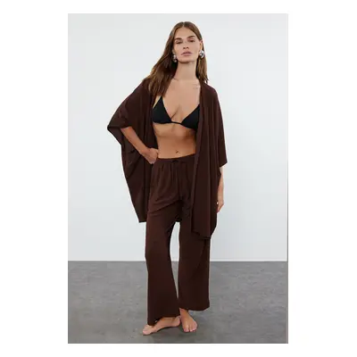 Trendyol Brown Woven Crepe Kimono Trouser Set