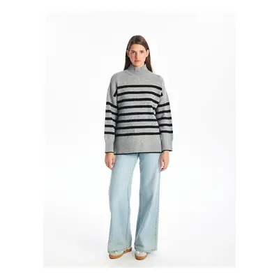 LC Waikiki Vision Half Turtleneck Striped Long Sleeve Oversize Women's Knitwear Sweater