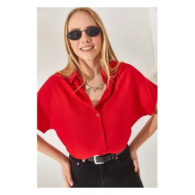 Olalook Women's Red Bat Oversize Linen Shirt