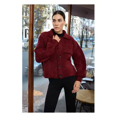 Trendyol Claret Red Soft Texture Coat Look Knitwear Cardigan