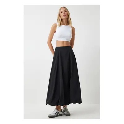 Happiness İstanbul Women's Black Long Woven Balloon Skirt