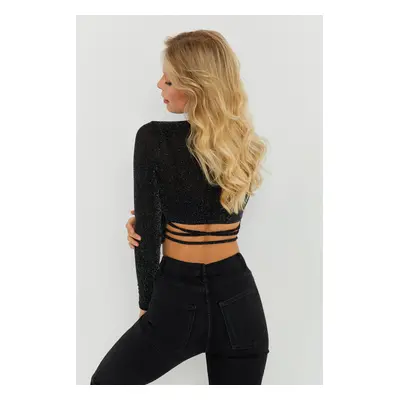 Cool & Sexy Women's Black Silvery Crop Blouse GC149