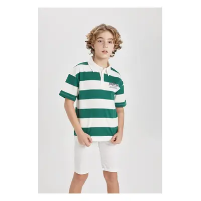 DEFACTO Boys Oversize Fit Striped Printed Short Sleeve Polo T-Shirt