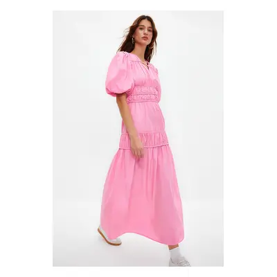 Trendyol Pink Gather Detailed Long Woven Dress