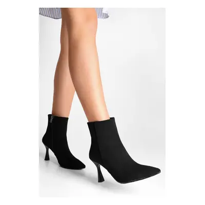 Shoeberry Women's Zian Black Suede Heeled Boots, Black Suede