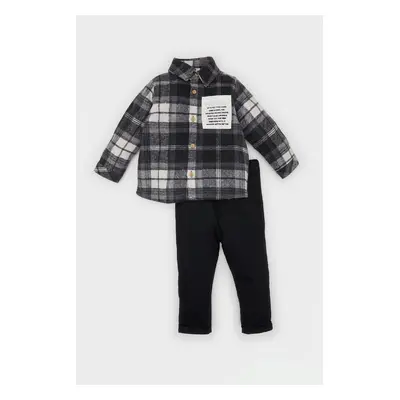 DEFACTO Baby Boy 2-Piece Set Plaid Lumberjack Long Sleeve Shirt Elastic Waist Trousers