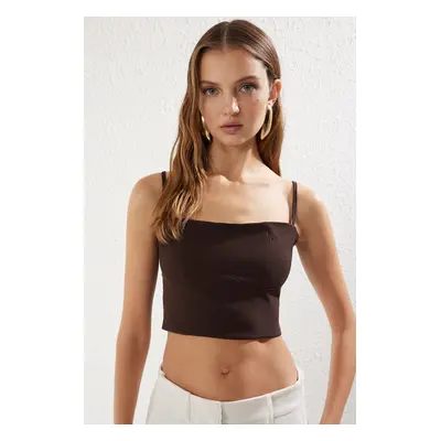 Trendyol Dark brown Strapless Crop Woven Bustier