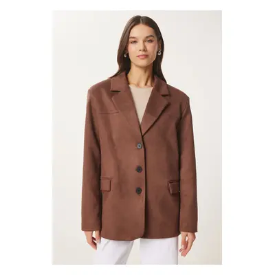 Happiness İstanbul Women's Cocoa Premium Suede Blazer Jacket