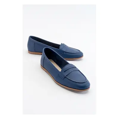 LuviShoes F02 Women's Navy Blue Skin Flat Shoes