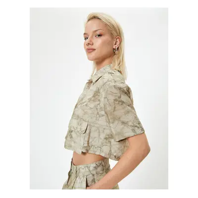 Koton Batik Patterned Crop Shirt with Flap Pocket Detail Short Sleeve