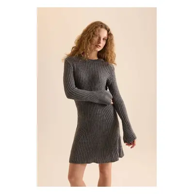 DEFACTO A Cut Crew Neck Long Sleeve Mini Knit Dress