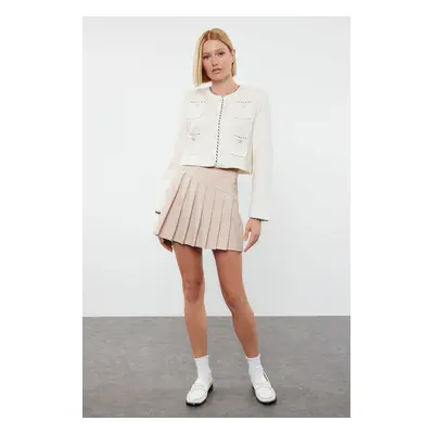 Trendyol Beige Pleated Woven Shorts Skirt