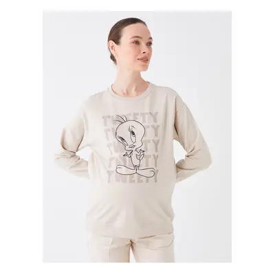 LC Waikiki Crew Neck Printed Long Sleeve Maternity Sweatshirt