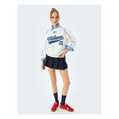 Koton College Themed Crew Neck Sweatshirt with Raised Piping and Printed Back