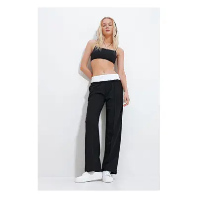 Trend Alaçatı Stili Women's Black Waist Double Belted Front Loose Sweatpants