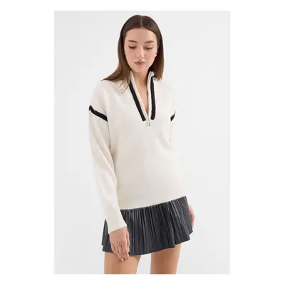 Bigdart Zippered Oversize Sweater - Ecru