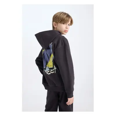 DEFACTO Boy Oversize Wide Pattern Back Printed Hooded Sweatshirt