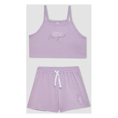 DEFACTO Girls' Printed Athlete Shorts 2-Piece Set