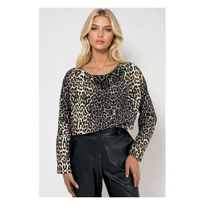 Trend Alaçatı Stili Women's Leopard Degaje Collar Wide Cut Knitted Blouse