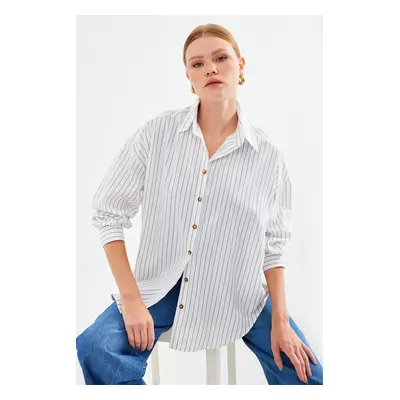 Bigdart Striped Oversize Long Basic Shirt - White