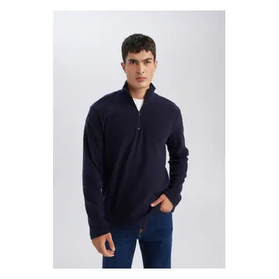 DEFACTO Navy Blue Non-Pilling Cold-Proof Regular Fit Stand-up Collar Zippered Polar Fleece Sweat