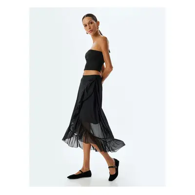 Koton Asymmetrical Tulle Midi Length Ruffle Skirt