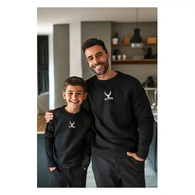 Trendyol Black Boy Father-Son Printed Knitted Mini Me Sweatshirt