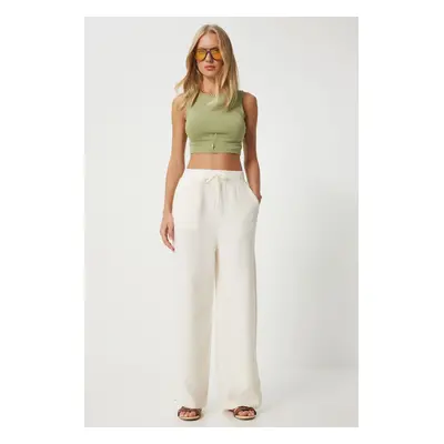 Happiness İstanbul Women's Bone Muslin Palazzo Trousers