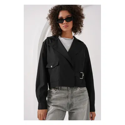 Bigdart Double Breasted Short Trench Coat - Black