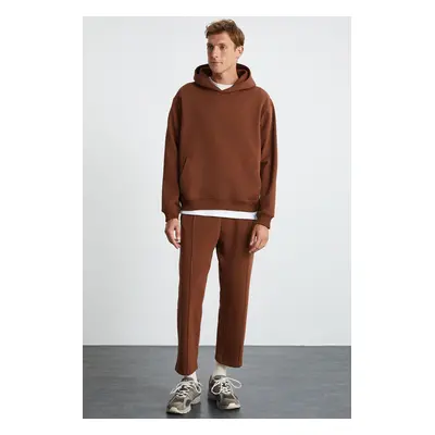 GRIMELANGE WALFRED Men's 100% Organic Cotton Thread Non-raised Front Ribbed Brown Sweatpant