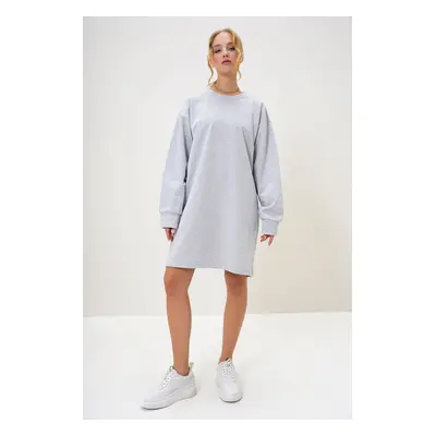 Trend Alaçatı Stili Women's Grey Melange Crew Neck Sweatshirt Dress